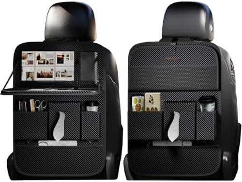 Car Seat Organizers,Multi-functional Back Seat Protectors, Storage Pouches, and Tray Holders (for Cars, Kids, Seat Back and Rear Seats) (Carbon Fiber, 2 Pcs)