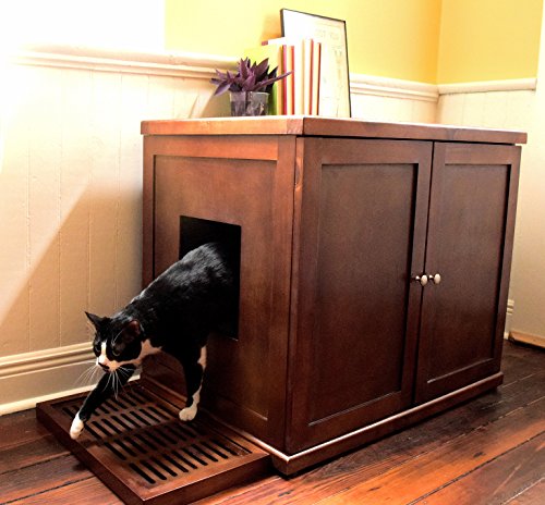 The Refined Feline Cat Litter Box, X-Large Wooden Litter Box Enclosure Cabinet, Easier Clean Up Mahogany Cat Litter Box #TOP1