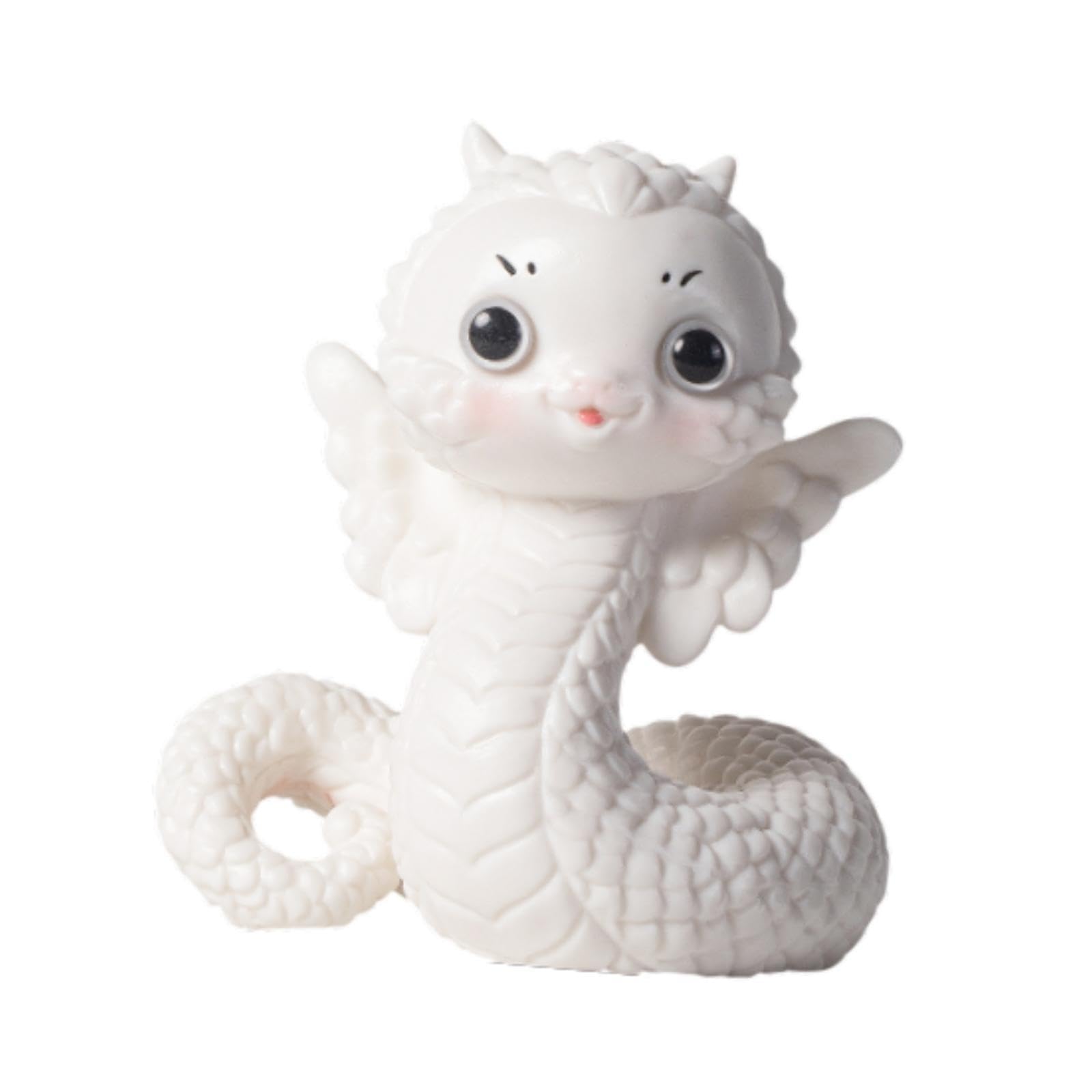 Alcxazs White 2025 Chinese New Year Cartoon Snake Statue, 8.5X7.5x10.2cm