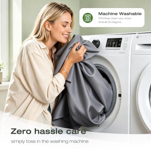 Image of Gray Waterproof Shower Curtain Liner 70x74 Inches - Thick Polyester Fabric with Weighted Bottom, Heavy Duty Bathroom Liner for Shower Stall or Tub, Machine Washable