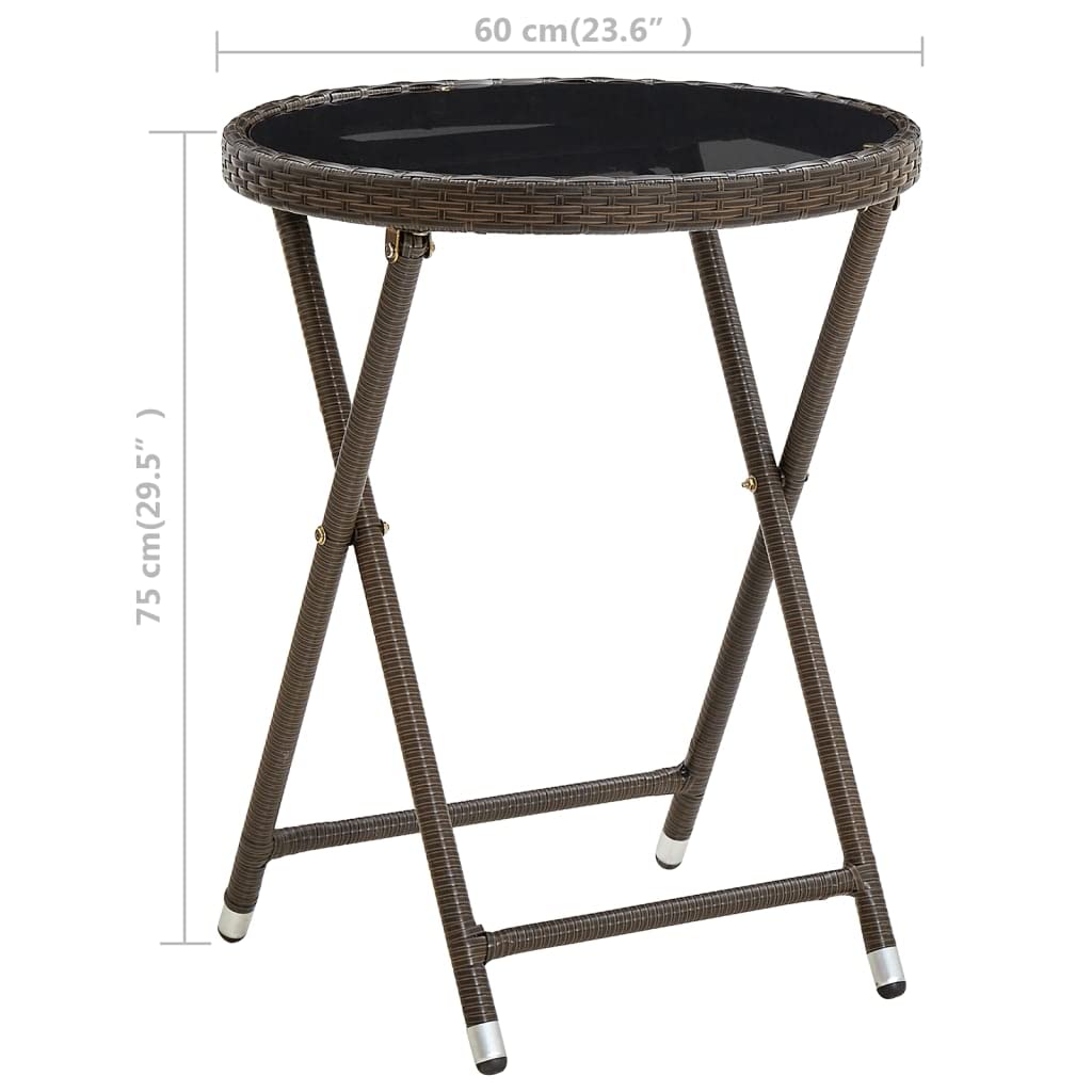 Stolik pomocniczy, brązowy, 60 cm, polirattanowy i szkło hartowane, składany, do ogrodu, na taras, balkon, wytrzymały stół outdoorowy