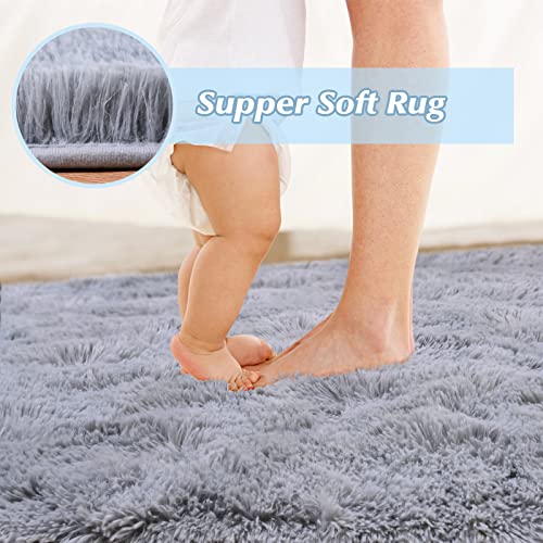 Qxkaka Soft Grey Rugs For Bedroom Living Room Carpet, 4X6 Gray Rug Small Fluffy Shag Area Rug, Non-Slip Plush Fuzzy Kids Rug For Nursery, Washable Furry Throw Rugs For Girls Boys Room Dorm Home Decor #TOP2