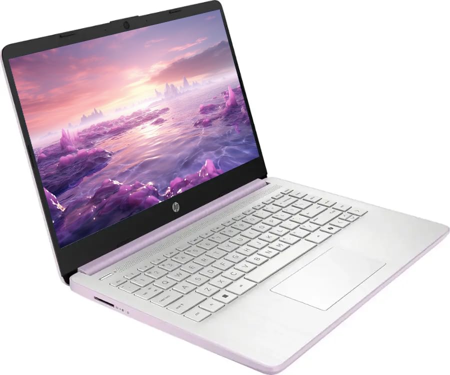 Image of HP 14 inch Business Laptop Computer with Microsoft Office 365, 4-Core Intel Processor, 128GB Storage, 4GB RAM, Windows 11, SageNova Earphones, Honey Lavender