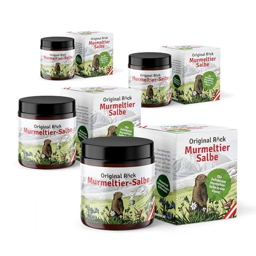 Original Röck Murmeltier-Salbe (4x 100ml Glas) – die beliebteste Murmeltier-Salbe in den Alpen! Mit verbesserter Rezeptur und doppelt so hohem Murmeltieröl-Anteil