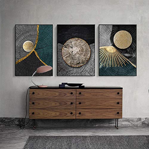 Art mural abstrait doré texture bois de haute qualité en toile moderne