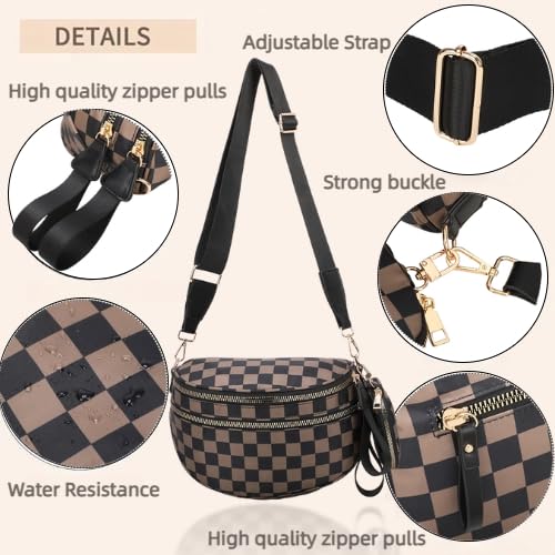 Image of Checkered Crossbody Bum Bags for Women, Nylon Sling Bags with Shoulder Strap, Large Capacity Checkered Purse Bag