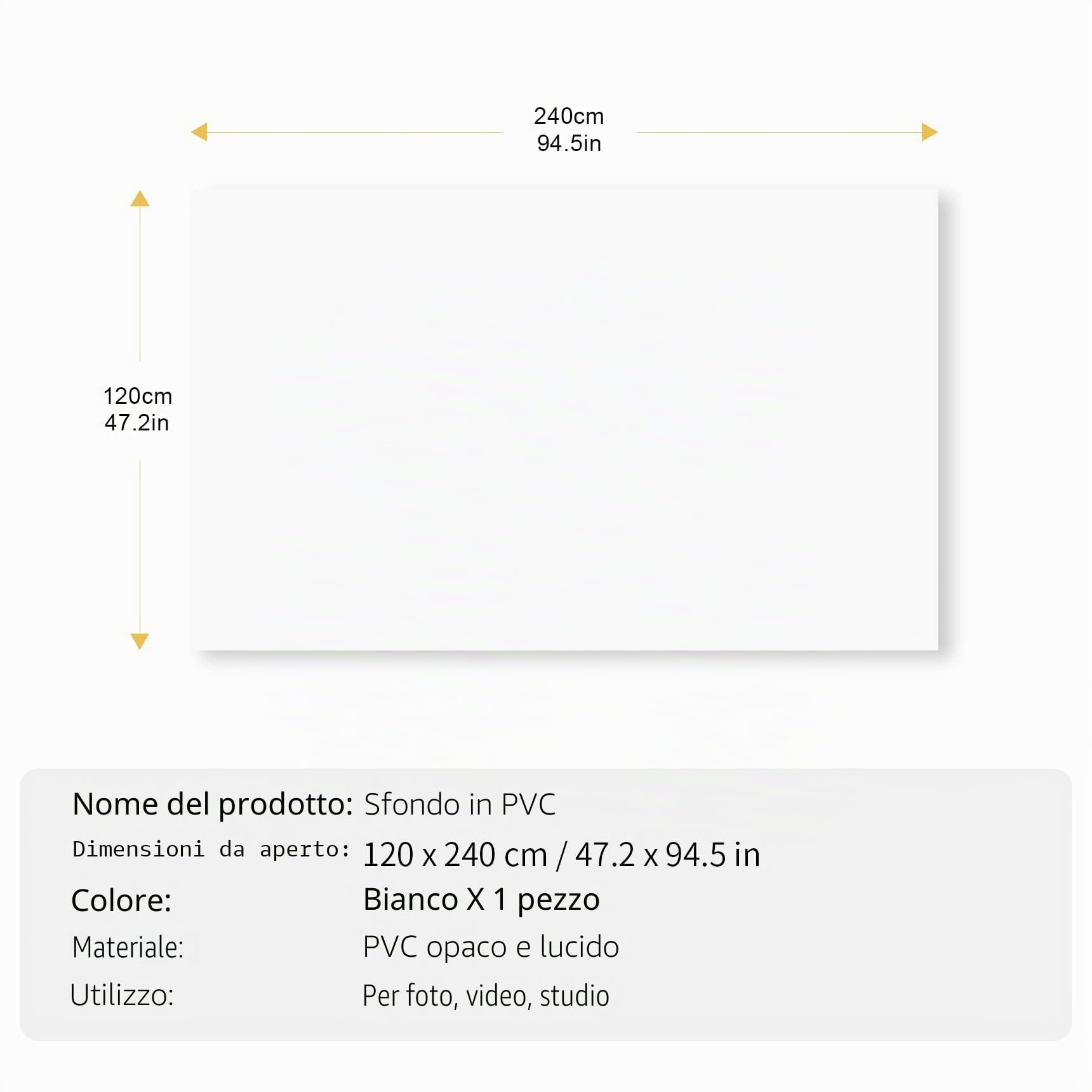 Selens Sfondo fotografico in PVC, 120 x 240 cm, bianco, impermeabile, opaco, liscio, per studio fotografico, ritratto, prodotto per animali domestici, cosmetici, fotografia, backdrop