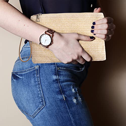 Molain Damen Stroh Clutch Bag Sommer Strand Tasche Handtasche Wristlet Tasche Stroh Clutch Purse Stroh Handtasche für Frauen Mädchen