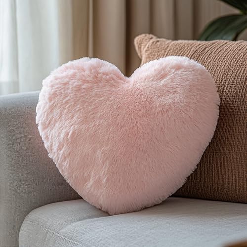 Herzkissen Kuschelkissen Flauschig - 36x46 cm - Hellrosa Herzform Kissen, Plüsch Kissen Herzform, Love Zierkissen Aesthetic, Herzkissen Geschenk für Wohnzimmer Sofa, Kind Schlafzimmer Bett – Bild 5