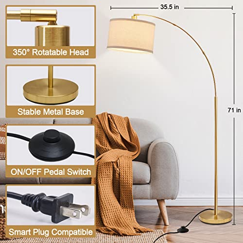 Luvkczc F-52008D Arc Floor Lamps For Living Room, Gold Modern Floor Lamp, Tall Pole Lamp With Foot Switch, Adjustable Hanging Drum Shade thumb #1