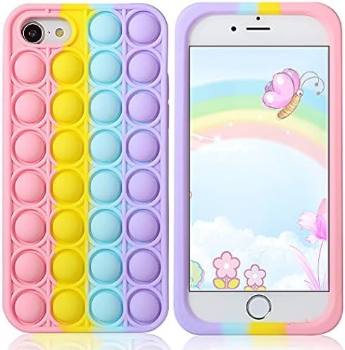 Aupartuds Pop It Phone Case for iPhone 8 7 6,Stress Reliever Push Pop Bubble Fidget Toys Cover,Cute Funny Soft Silicone Protective Shell for iPhone SE 4.7 inch - Rainbow