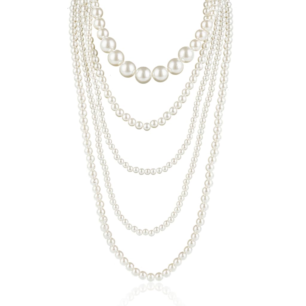 SANNIDHI® Pearl Necklace for Women Girls Elegant Five Layered Necklace White Pearl Long Choker Necklace Stylish Chain Necklace Jewellery Valentine Birthday Gift for Women, Girls (B0DD2ND7F6) Amazon Price History, Amazon Price Tracker