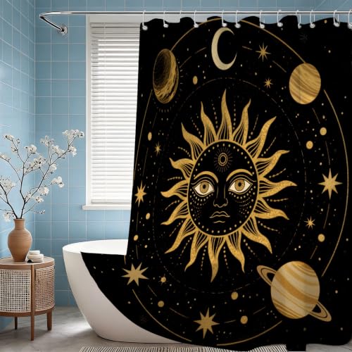 Rideau de douche 200x200 soleil et lune en polyester haut de gamme style rétro - 3