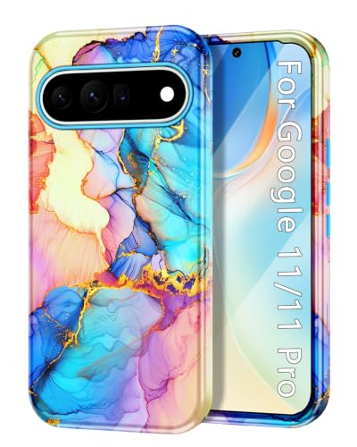 Btscase for Google Pixel 11 Pro Case/Pixel 11 Case 2026 [Military Grade Shockproof] Stylish Marble Pattern Slim Protective 3 Layers Hard PC+Soft Silicone Rugged Women Men Anti-Scratch Cover, Blue Pink