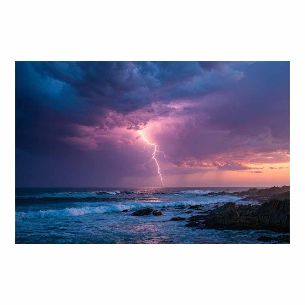 PUQAAEO Canvas Wall Art Decor, Sunset Lightning Ocean Viewss Landscape Canvas Wall Art, Painting Prints, Bedroom Bathroom Office Decor,(Multicolor)-60x90cm Unframed