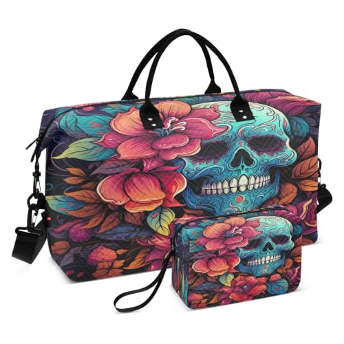 Sac à main de week-end fleur de crâne fini haut de gamme pour voyages et sport élégants