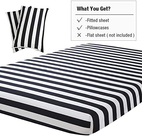 Vaulia Black and White Stripe Print Pattern, Soft Microfiber Queen Size Sheets, 3-Piece Set (1 Fitted Sheet 2 Pillowcases)