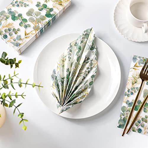 Spiareal Disposable Hand Towels For Bathroom Eucalyptus Napkins Guest Decorative Paper Floral Sage Green Dinner Banquet Party Wedding Dinning Decor (Rectangular, 120), 4 X 8 Inches,13 X 16 Inches #TOP6