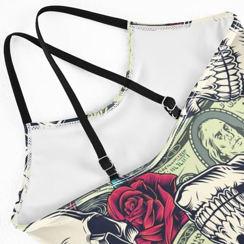 Girls One Piece Swimsuits Skulls Rose Flowers Dollar Banknotes Sport Halter Swimwear Beach Bathing Suit, 4T4