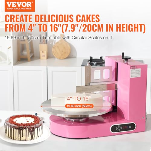 Image of VEVOR Cake Decorating Machine, Cake Cream Spreading Coating Smearing Machine, Low Noise Cake Frosting Machine, Turntable with Adjustable Scraper, for 4 inch to 16 inch Cake, 25-320RPM Rotating Speed, Pink