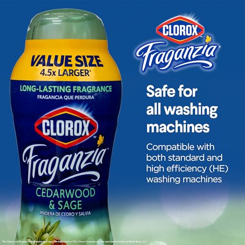Image of Clorox Fraganzia Laundry Scent Booster Crystals, In-Wash Fragrance Beads for Fresh-Smelling Clothes & Linens, Safe for All Fabrics & Colors, Easy-Pour Bottle, Cedarwood & Sage, 70 Oz