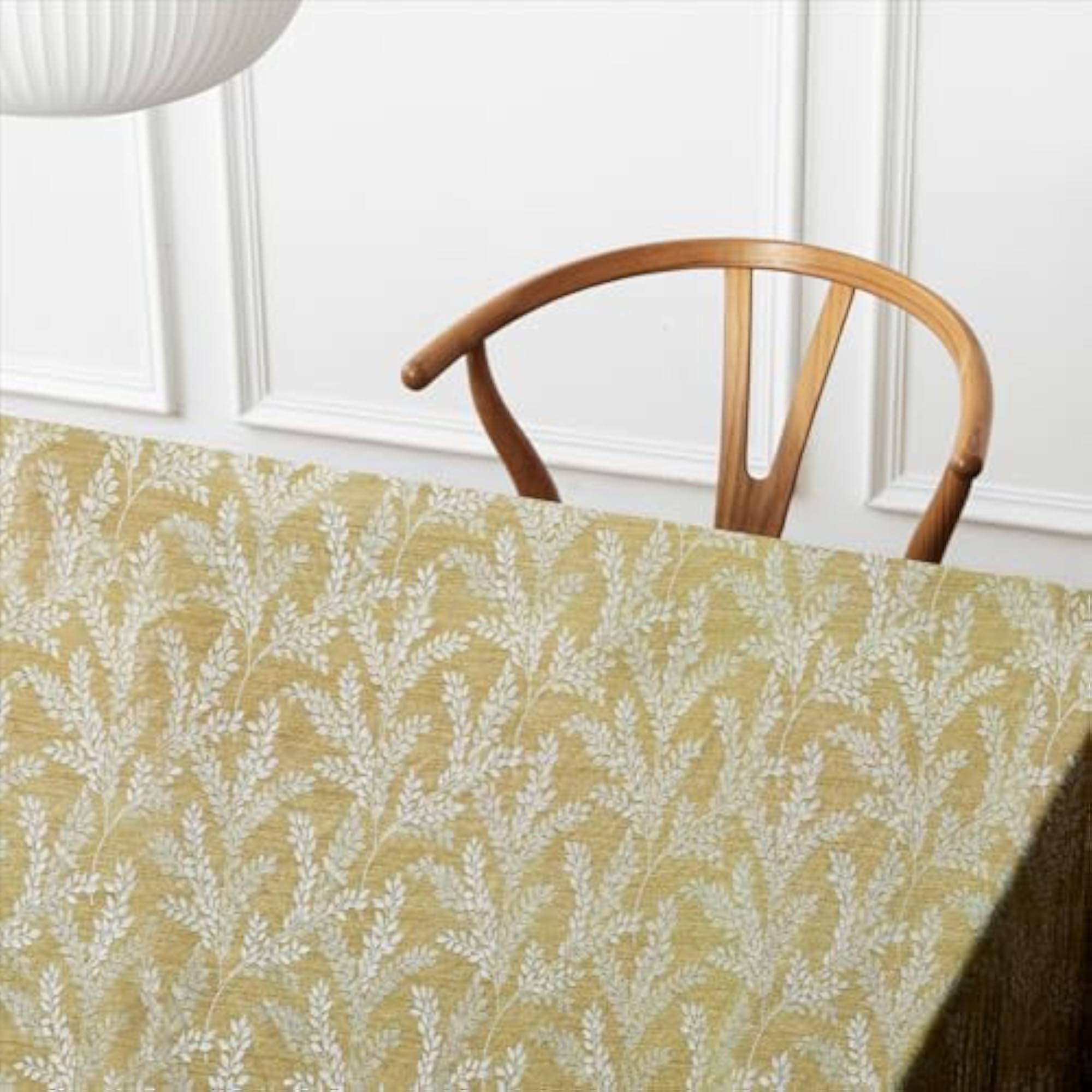 Yellow Poly/Cotton Botanical Jacquard Table Cover, Washable