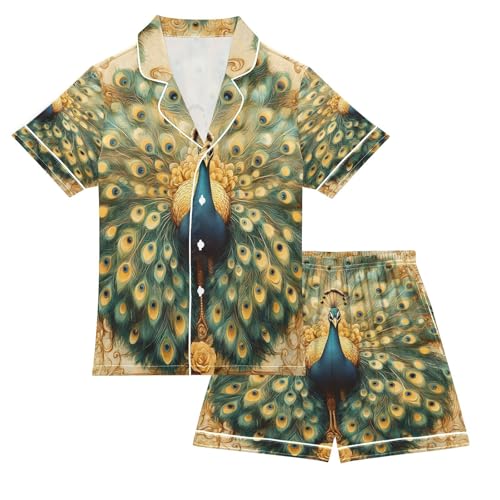 senya Pajama Sets Silky Button Down Nightwear Sleepwear Size 5-14 Years Beautiful Peacock