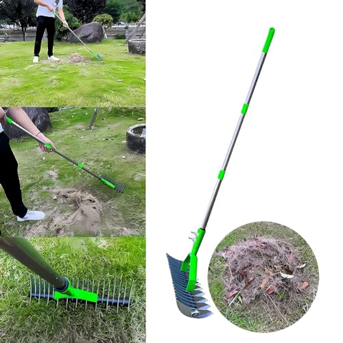 Aireador de césped manual con mango de 1,3 m para aireación del suelo, eliminación de musgo y mantenimiento de jardín