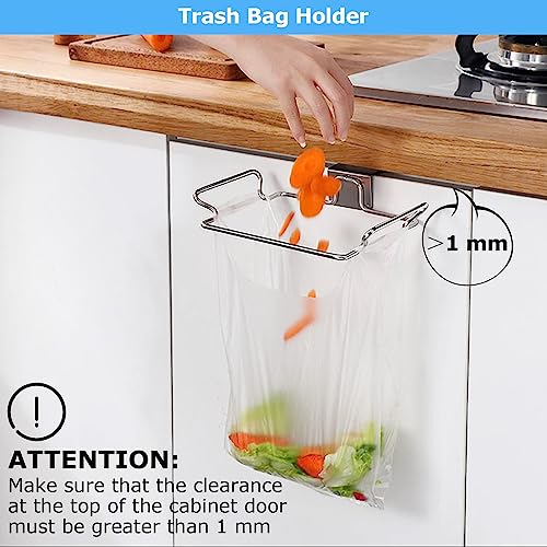 Image of WOPPLXY 4 Pcs Stainless Steel Trash Bag Holder for Kitchen Cabinets Doors and Cupboards, 9.25 x 6 x 1.77 Inch Under Sink Bag Holder for Plastic Bags, Garbage Bag Holder for Cabinet