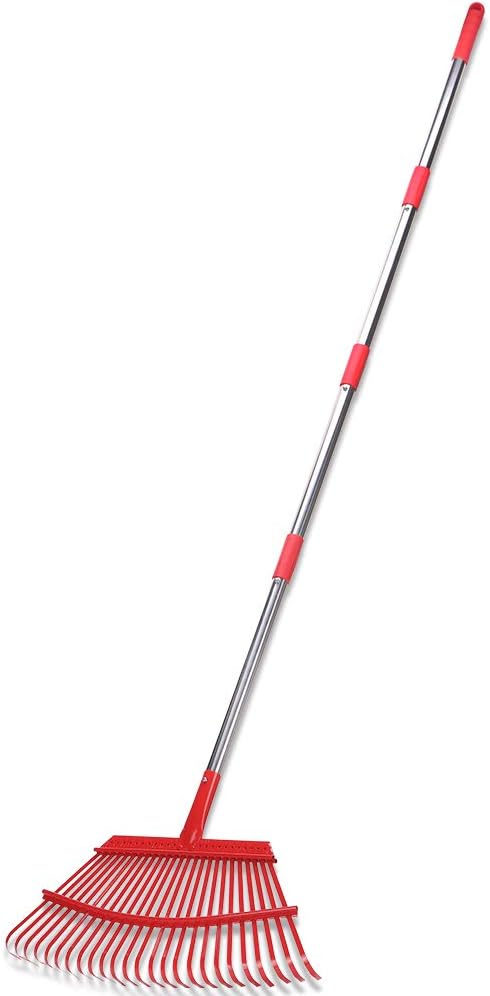 Homimp Adjustable Garden Leaf Rake,38"-63" Lightweight Aluminum Handle 25 Tines Rake,19" Inch Wide,for Gardeners,Kids Leaf Rake,Detachable Garden Rake,Easy to Carry