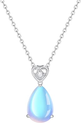 Blue Moonstone/Opal Necklace for Women - 925 Sterling Silver Waterdrop Teardrop Pendant Cubic Zirconia Adjustable Jewelry Gifts for Mom Wife Daughter Birthday Anniversary Christmas Valentines