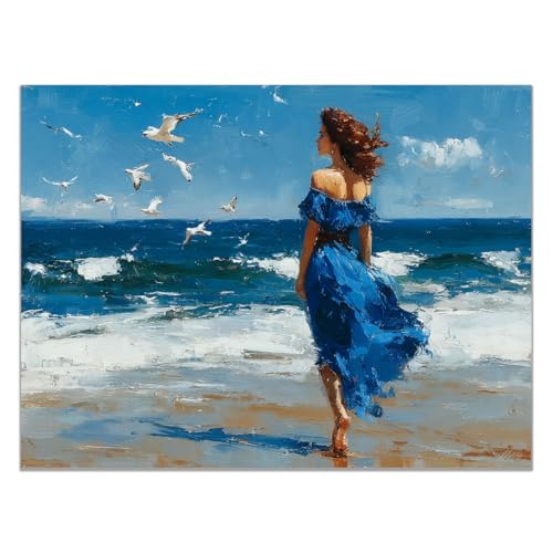 Tableau Africaine Femme Bleue - Impression sur Toile Abstraite Océan 70x100cm