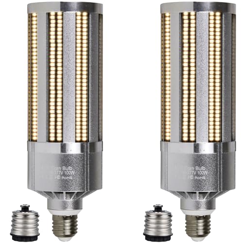 TPMAFF LED Corn Light 100 Watt 12000 Lumen (700 Watt Eqv.) E26/E27 Bulb E39/E40 Adapter, LED Light Source For Home&Commercial Lighting, 100-277V AC, Non-Dimmable (2-Pack)
