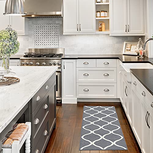 Maples Rugs Rebecca Contemporary Runner Rug Non Slip Hallway Entry Carpet [Made In Usa], 1'9" X 5', Grey/White #TOP3