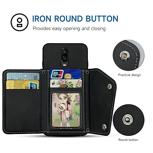 Image of Compatible with OnePlus 7 6T Wallet Cover with Crossbody Shoulder Strap and Stand Credit Card Holder Cell Phone Cover for OnePlus6T A6013 OnePlus7 GM1900 One Plus6T 1+ Plus7 1 Plus 1plus T6 Black