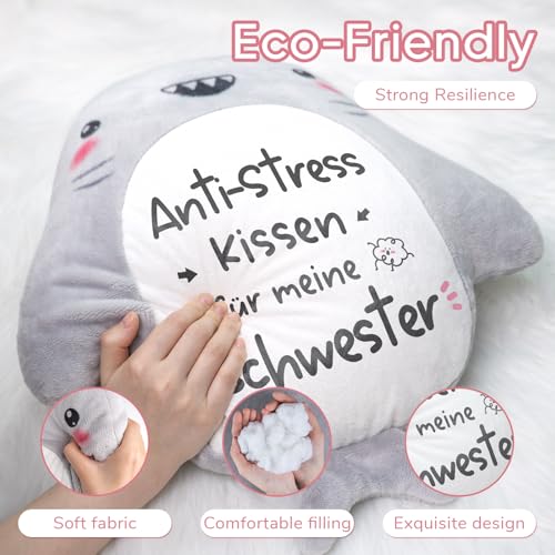 Juratar Lustiges Schwester Geschenk Kissen – Süßes Haifisch Kuschelkissen für Geschenk Schwester Geburtstag Anti-Stress Kissen für Schwestern