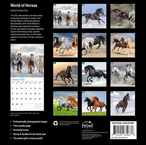 Micasa World Of Horses 2023 Hangable Monthly Wall Calendar | 12" X 24" Open | Thick & Sturdy Paper | Giftable | Animals Majestic Beauties #TOP2