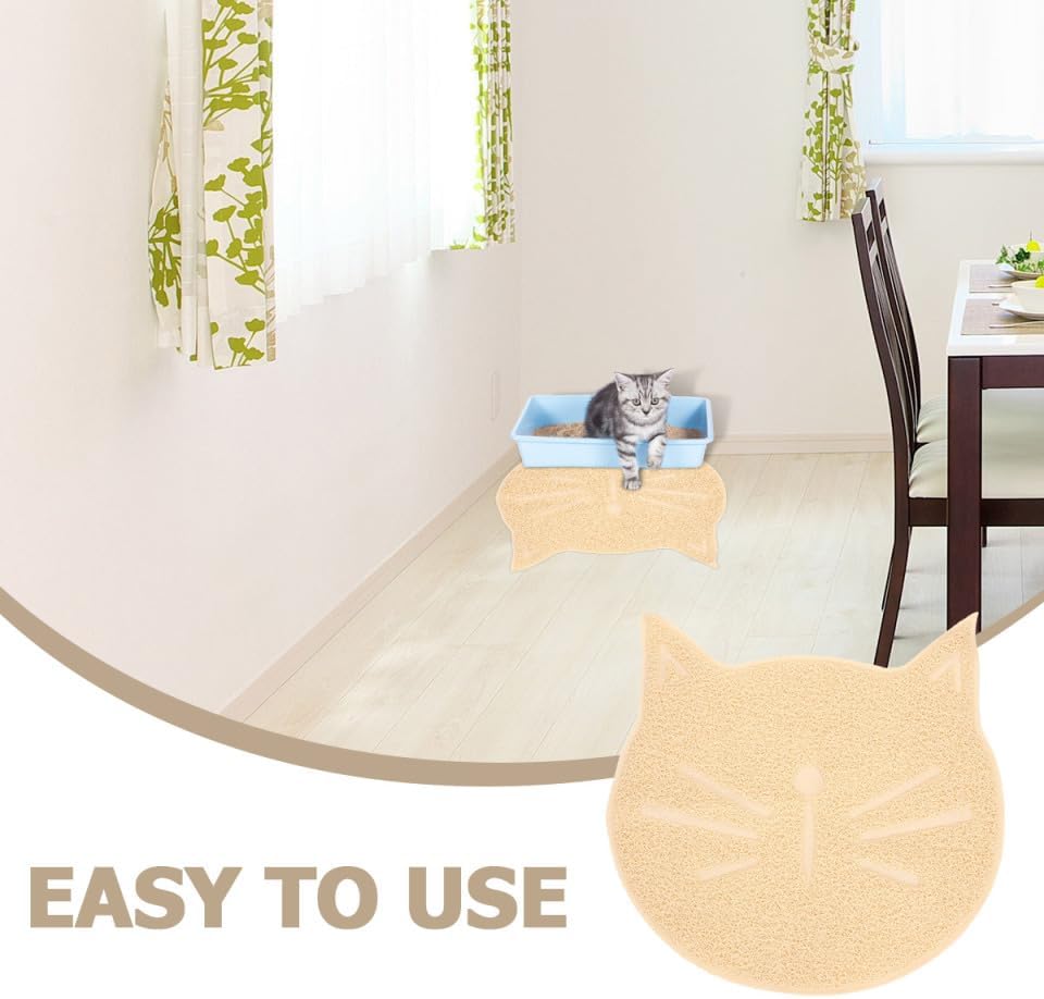 Miniatura 5 de Totority Tapete de arena beige con forma de cara de gato, antideslizante de PVC para gatos, protege los suelos de arañazos y suave con las patas,