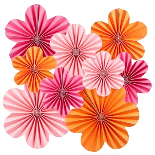 Fleurs en Papier Décoratives Murales, Ensemble de 9 Pièces, Fond Photo Floral et Décoration Fête, Déco Mariage, Décoration EVJF, Anniversaire et Baby Shower, Rose et Orange, 20/25/35 cm