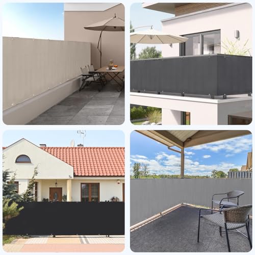 Brise-vue balcon 90x500 cm noir en polyester avec fixations - 7