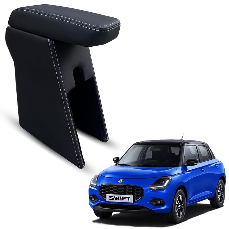 Image of Carigiri Premium Finish Car Armrest with Storage Box And High Density Moulded Foam For Maruti Suzuki Swift (Models-2024,2025)(ONLY FOR ZXI,ZDI /ZXI+ MODELS) (White Seam,Nappa Leatherette)