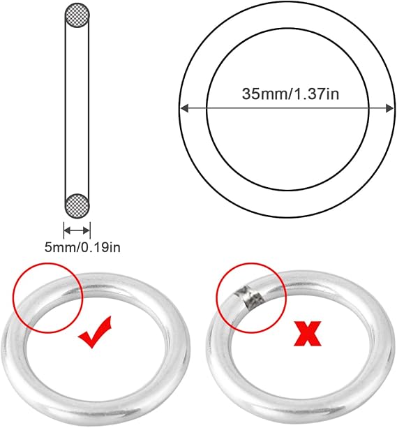 1 Seamless Metal O Ring, 10 Pack 304 Stainless Steel Rings Load 320lbs, Solid, Heavy Duty Multi-Purpose Metal O-Ring for Macrame,Dog Leashes