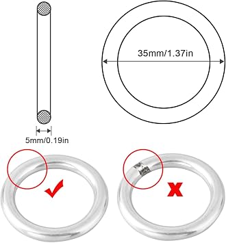 1 Seamless Metal O Ring, 10 Pack 304 Stainless Steel Rings Load 320lbs, Solid, Heavy Duty Multi-Purpose Metal O-Ring for Macrame,Dog Leashes