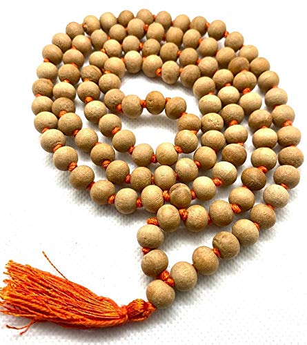 CMEI - Sandalwood Jaap mala 108+1 Beads for Meditation - Orange Tassel