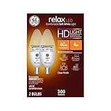 GE Lighting Relax LED HD 4-watt (40-watt Replacement), 300-Lumen Blunt Tip Light Bulb with Candelabra Base, 2-Pack