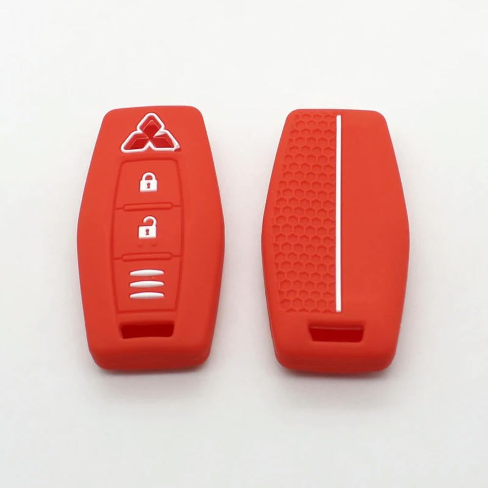 for Mitsubishi Outlander 2022 2023 2 Button Silicone Car Key Case Fob Cover Shell Keychain Remote Key Hold Accessory-red Cover