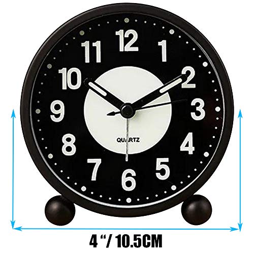 Königswerk Alarm Clock Luminous 4" Round Silent Analog Table Clock Non Ticking, Battery Powered With Loud Alarm And Nightlight Small Desk Clock For Bedroom, Bedside (Black Clock) #TOP3