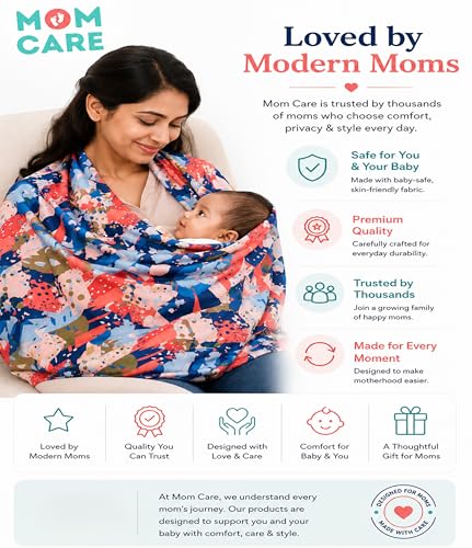 Image of MOM CARE Cotton Nursing Cover for Breastfeeding | Feeding Apron for Moms with Adjustable Neck Strap | Full Coverage Breastfeeding Cover | Multipurpose Baby Feeding Cover | Red