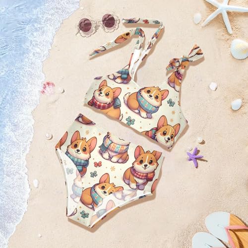 Girls' Bikini Set, Cute Cute Dogs Wearing Small Scarves Kids Swimsuit 2 Pcs Beach Bathing Suit4