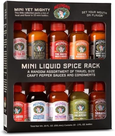 Melinda's Mini Hot Sauce Variety Pack - Surprise 10 Pack (2 Oz Each) - Gourmet Hot Sauce Gift Set with Travel Friendly Mini Hot Sauce Bottles in 24 Possible Flavors